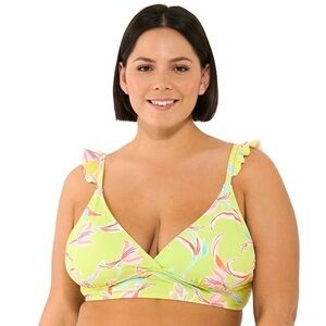 Ninety-Nine yellow tropical leaf print bikini top size XL new